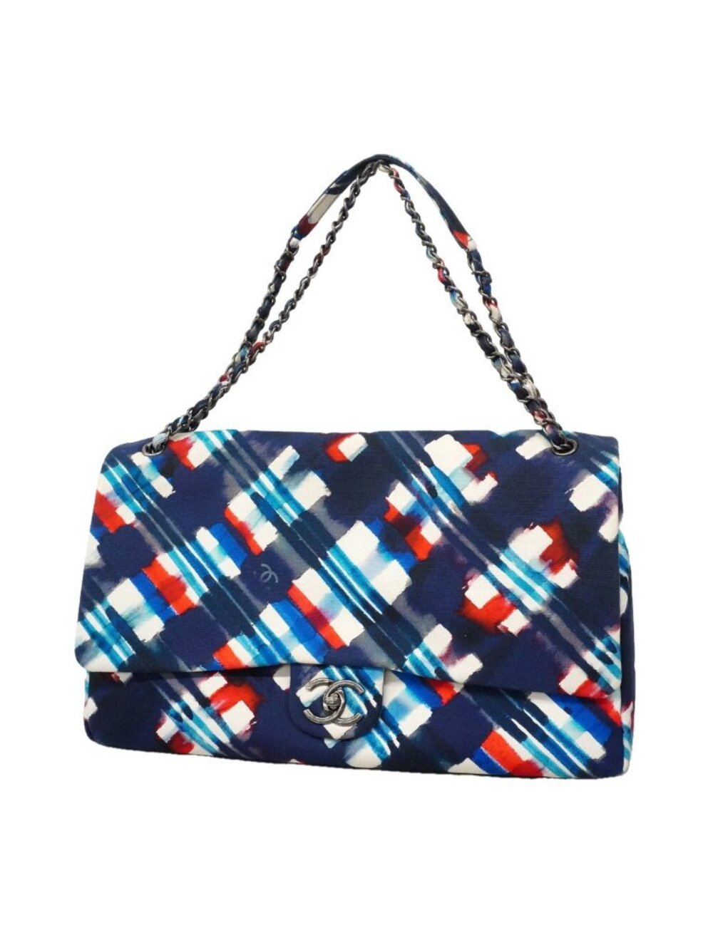 Chanel Shoulder Bag Air Line Canvas Blue Silver